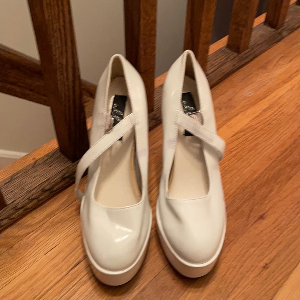 White platform patent Mary Janes